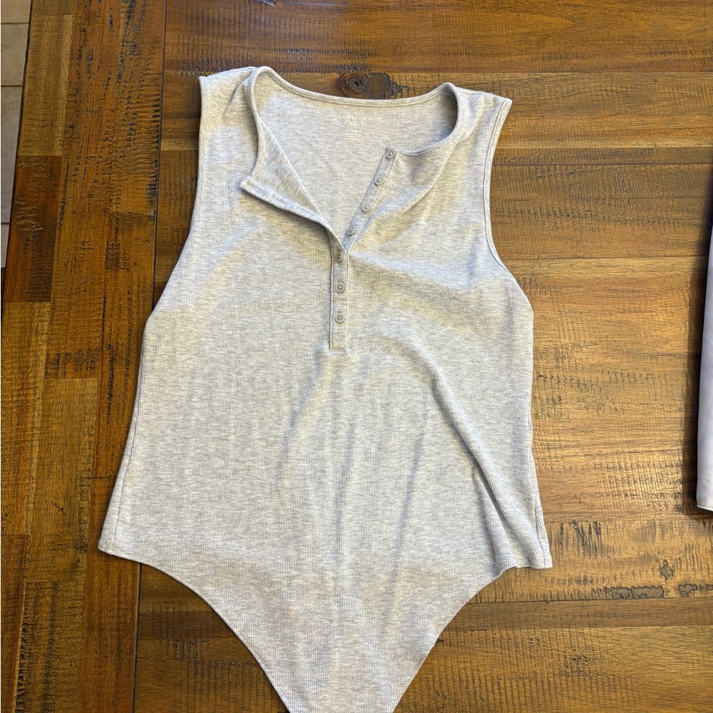Gray Sleeveless Henley Bodysuit